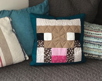 Minecraft Inspired Patchwork Mobhead Cushion Cover ~ Sheep - Cyan OR Magenta