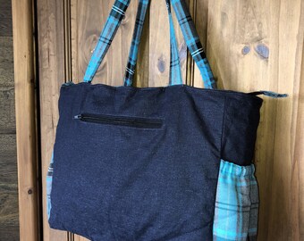 PatchCraft Tote Bag – Tartan Blue