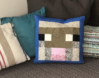 Minecraft Inspired Patchwork Mobhead Cushion Cover ~ Sheep - Blue OR Light Blue