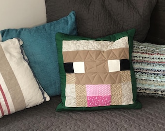 Minecraft Inspired Patchwork Mobhead Cushion Cover ~ Sheep - Green OR Lime Green