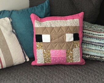 Minecraft Inspired Patchwork Mobhead Cushion Cover ~ Sheep - Pink OR Purple