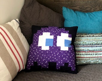 Retro Gaming Inspired Quilted Patchwork Cushion Cover ~ Ghost