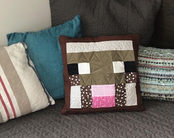 Minecraft Inspired Patchwork Mobhead Cushion Cover ~ Sheep - Brown OR Light Grey