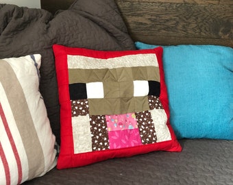 Minecraft Inspired Patchwork Mobhead Cushion Cover ~ Sheep Red #2