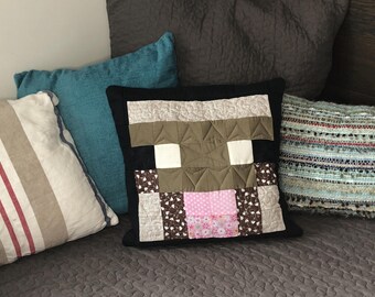 Minecraft Inspired Patchwork Mobhead Cushion Cover ~ Sheep - Black OR Grey