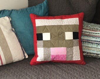 Minecraft Inspired Patchwork Mobhead Cushion Cover ~ Sheep - Red OR Orange