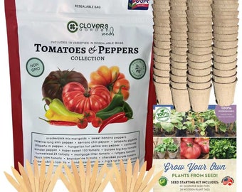 Tomatoes & Peppers Grow Kit | 500 Seeds, 19 Varieties + 60 Organic EcoPaper Seed Pots | Non-GMO, Resealable Bags, Peat-Alternative