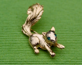 Vintage Gold Squirrel Brooch with Swarovski Rhinestones