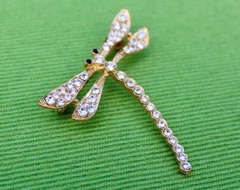 Vintage Große Libellen Brosche mit Swarovski Kristallen