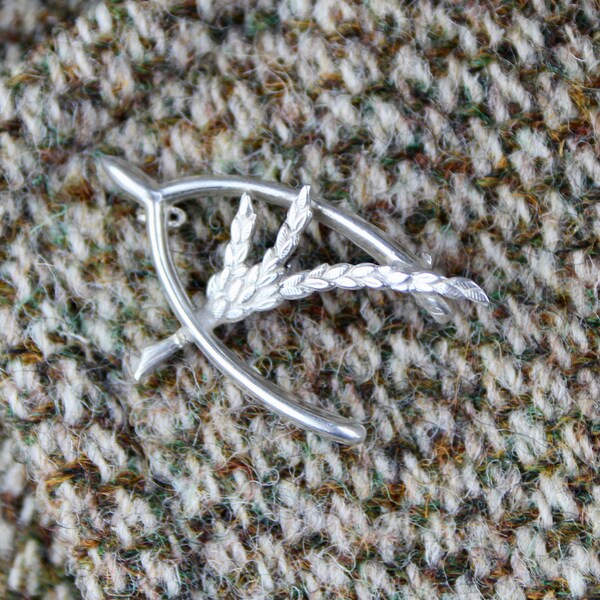 Antique Lucky Wedding Charm Victorian Scottish Wishbone & Heather Wedding Pin in Sterling Silver