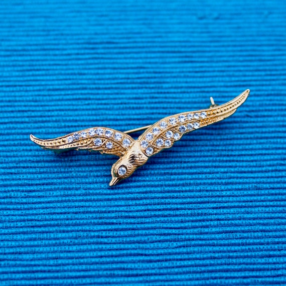 Broche Mouette Strass Doré Style Fabergé - Bijou Fantaisie Russe Femme