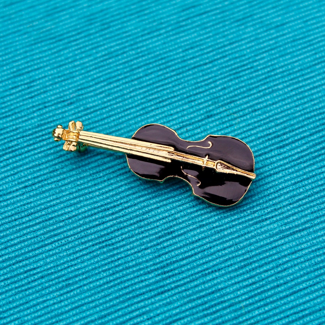 Broche bijou violon avec perle nacrée, musique. • EUR 9,85