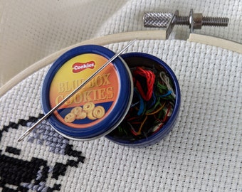 Needle Minder | Blue Box Cookie Tin | Ort Container