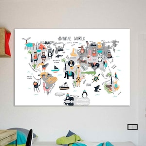 Kinder Weltkarte Kinder Kunstdrucke Weltkarte Illustration Weltkarte Druck für Kinder Tiere Weltkarte Kinderzimmer Dekor Kinderzimmer Karte