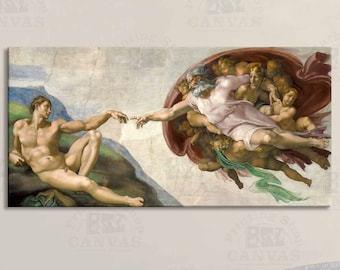 Creation of Adam by Michelangelo Buonarroti canvas or poster print wall art Fresco retro reproduction framed decor Vintage Classic Painting