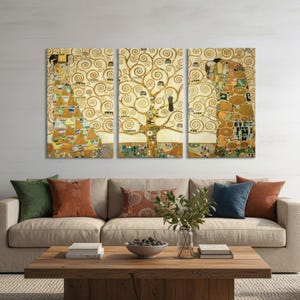 Impresión en lienzo de «El árbol de la vida» de Adele y el beso de Gustav Klimt: reproducción de arte, regalo para amantes del arte clásico, colección de impresiones de bellas artes vintage.