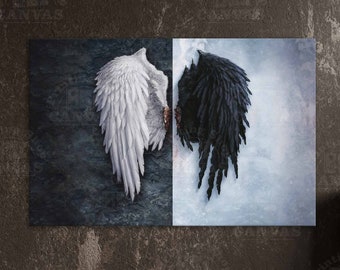 Angel Wings Canvas Art: Black and White Floating Frame Wall Decor