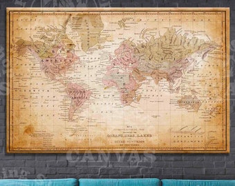 Old world map, Home & Office Decor, Abstract World Map, Brown world map, World map canvas art, Gift for traveler, Ready to hang art