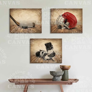 Hockey decor Hockey helmet Wall art Large Hockey Vintage Sport Prints Hockey skates decor Boys Room Decor Hockey stick Retro Sport art print