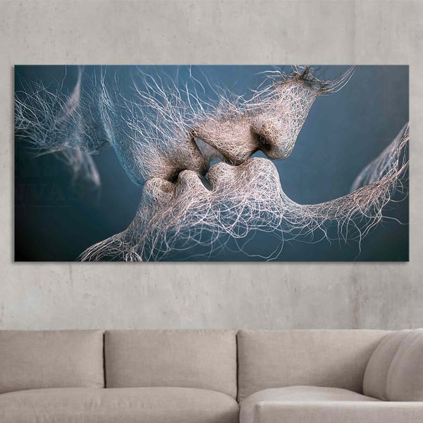 Kiss art canvas print Lovers Art decor canvas picture in bedroom Kissing Lovers print wall art home decor Couples print Minimalist art
