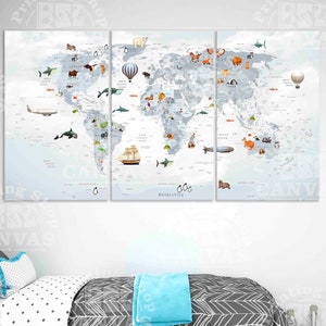 Karte der Tiere, Kinderzimmer Wandbild, Kinderzimmer Karte, Lernposter Geschenk für Mädchen, Kinderzimmer Wandbild, Geschenk für Mädchen und Jungen
