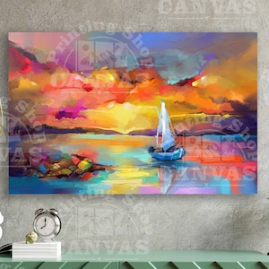 Sailboat Color picture prints canvas or poster Impressionist seascape abstract print Beach Wall Art framed decor Ocean Landscape decoration