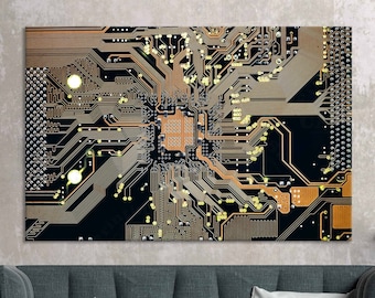 Electronics Chip Wall Decor Art Huge Wall Art Engineer Technology Gift Large Canvas Print for Wall Circuit Board Canvas Minimalist Home art