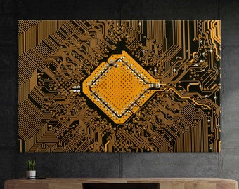 Circuit Board Canvas Minimalist Home art Electronics Chip Wall Decor Art Huge Wall Art Engineer Technology Gift Large Canvas Print for Wall