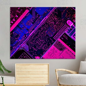Purple blue lilac Electronics Chip Wall Decor Art Huge Wall Art Engineer Technology Gift Large Canvas Print Circuit Board Minimalist Home