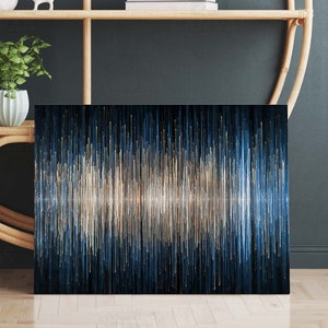 Hermoso póster o lienzo con impresión de sonido abstracto azul marino índigo oscuro con líneas minimalistas originales, decoración de pared moderna para el hogar