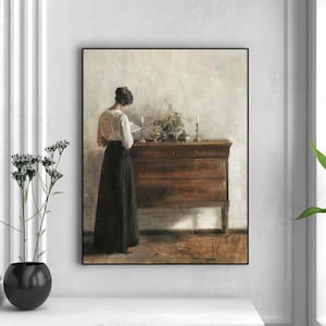 Vintage Portrait Woman reading Canvas Print Carl Vilhelm Holsoe Reproduction Interior Scene Artist Wife Classic Retro Wall Art Decor