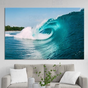Marineblau große Welle Hawaiianische Surfkunst Leinwanddruck oder Poster Türkis Ozean Foto Beach Beach Beachte Branding home decor