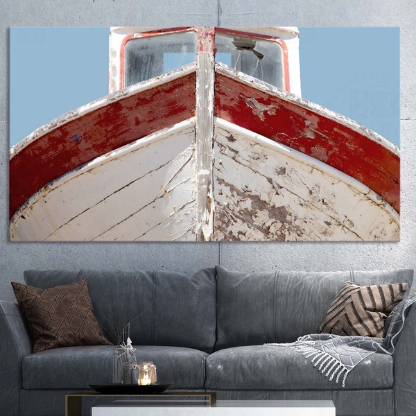 Old wooden boat print canvas or paper poster Mediterranean ship beach coastal wall art home decoration Nautical extra large vintage decor