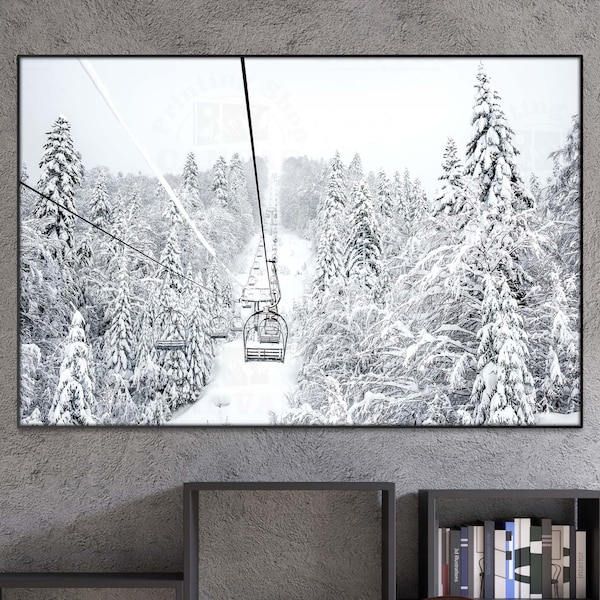 Schnee Landschaft Leinwand oder Poster Winter Foto Ski Kabine Lift mehrteilig gerahmt Urlaub Schneebedeckte Szene Bäume Wand Kunst
