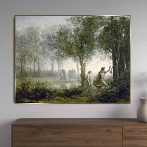 Orpheus Leading Eurydice from the Underworld by Jean-Baptiste-Camille Corot Print Illustration for Wall Decor Romanticism 19th Century Art