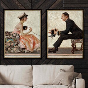 Arte da parete per coppie vintage, stampa su tela Love Birds di J. C. Leyendecker Love Modern Art, stampa Illustration Life Magazine, arredamento retrò per la casa