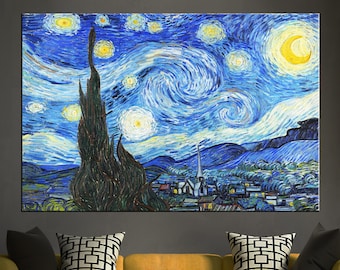 Van Gogh Canvas, Vincent Van Gogh Starry Night, Canvas Print Home Decor Wall Art Artwork Stretched Ready to Hang museum print