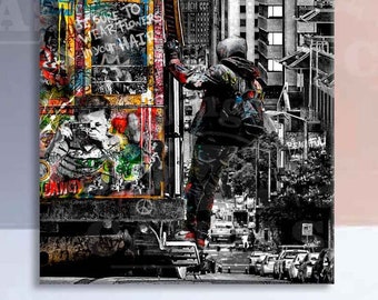 Orlco Art Graffiti Art Street Style Canvas Banksy Graffiti Painting Einstein Chaplin Post Pink Heart Art Prints Street Urben Painting Art Red Colorful 36 X 24
