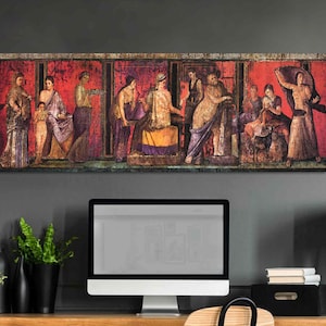 Affresco d'epoca dalla Villa del Mistero, stampa artistica su tela, decorazione murale di Pompei, antichità greche e romane, scena storica