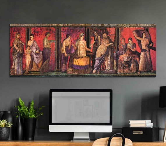 Vintage Fresco from the Villa de mystery wall art Pompeii Art Canvas print art Greek ornament Roman and Greek antiquities historical scene