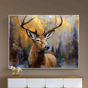 Vintage Deer Leinwand oder Poster Druck Gelassene Wandkunst Brauntöne Wanddekor Abstrakte Tierkunst Rustikale ruhige Natur Wohnkultur Deer Art