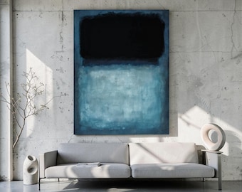 Blue Black Minimalist Painting, Modern Abstract Canvas Print, Dark Abstract Canvas Wall Art, Gallery Style Canvas