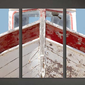 Póster de lienzo o papel con impresión de barco de madera antiguo, arte de pared costero de playa con barco mediterráneo, decoración del hogar, decoración vintage náutica extragrande