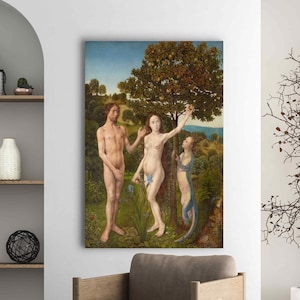 The Fall of Man Canvas Print Van der Goes Reproduction, Adam and Eve Biblical Wall Art, Eden Religious Renaissance Painting Biblical print
