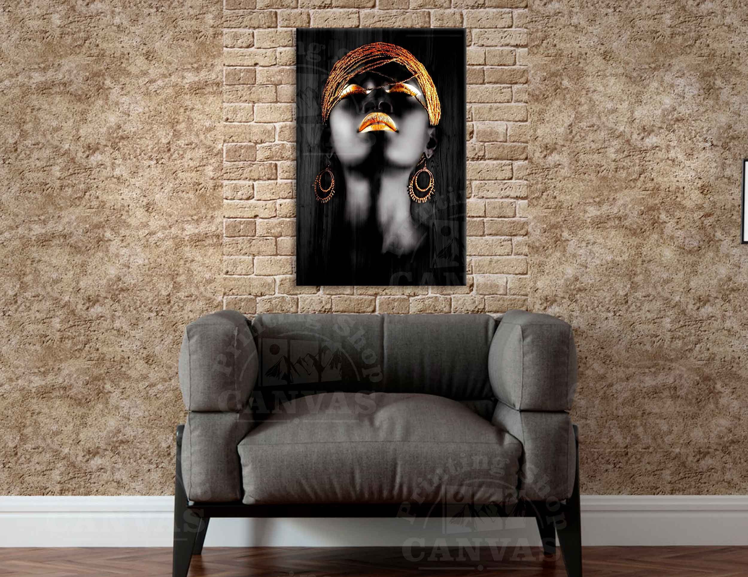 African Black Woman Wall Art Golden Lips Print Ethnic African - Etsy
