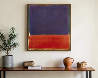 Burnt Orange Navy Blue Canvas Print, Minimalist Modern Wall Decor, Large Abstract Canvas Wall Art