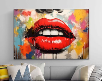 Beautiful Lips Wall art Canvas Print Sensual Lip Art Red Lips Print Modern Artwork Wall Decor Feminine Lips Painting Bold Chic Lip Art print