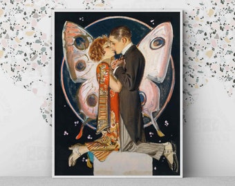 The Butterfly Couple Canvas Print, Vintage Love Wall Art, Romantic Modern Art, Life Magazine Style Artwork, Butterfly Fairy Home Decor