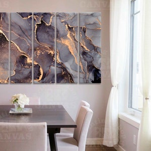 Gold and Gray print Modern Abstract fluid poster Art Prints Gold Marble Canvas Luxury living room Wall Art Gold and black Large home decor
