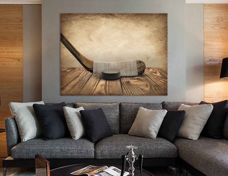 Hockey stick decor Hockey Wall art Large Vintage Sport Prints Etsy